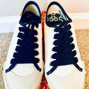 Genuine Tory Burch Lace Up Sneakers (Ivory/Royal Navy)